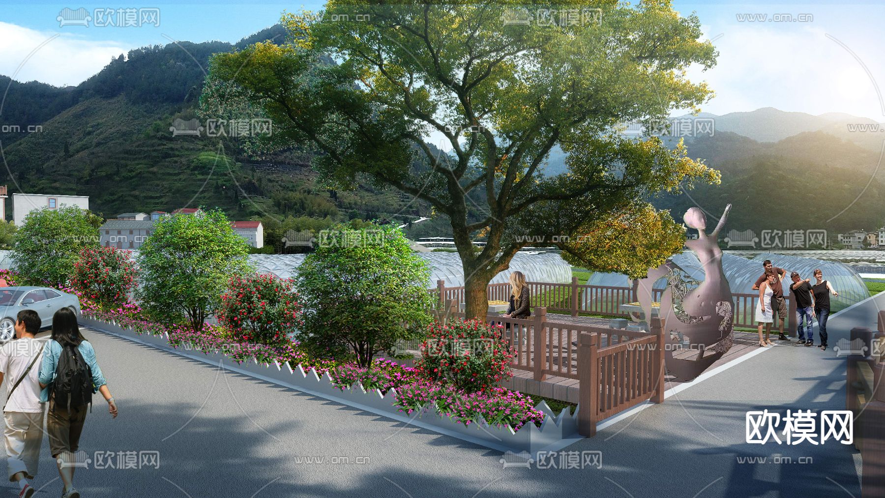 美丽乡村 温室大棚 雕塑psd下载