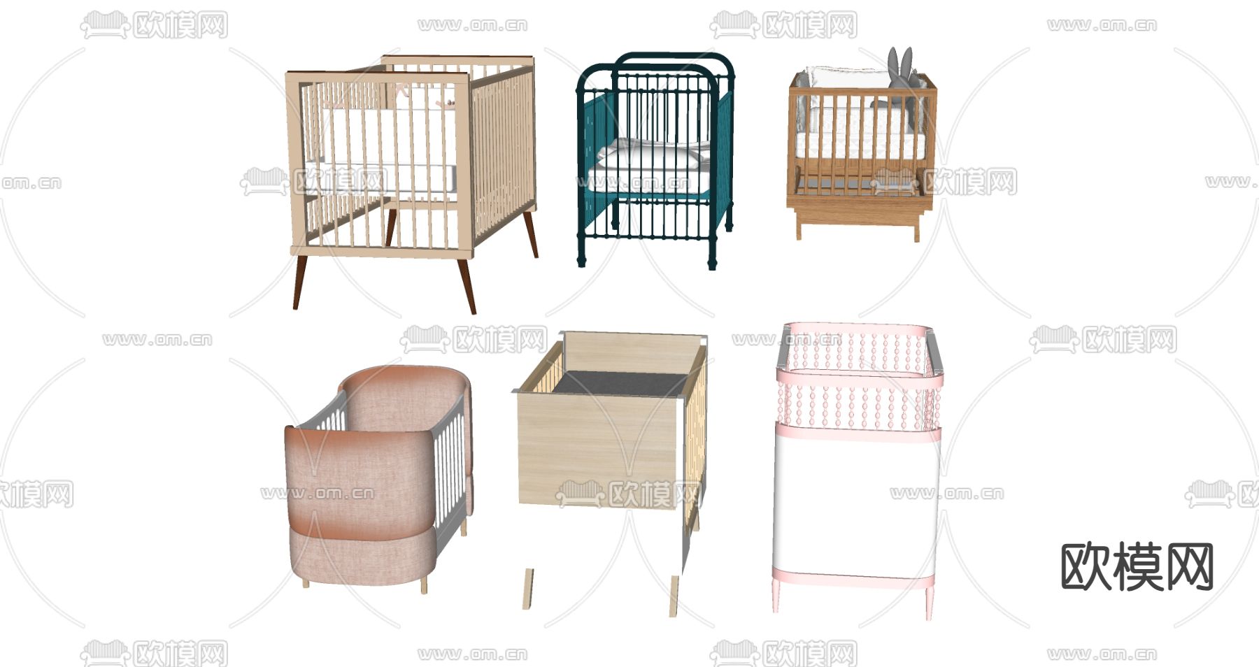 现代婴儿床su模型下载（渲染图2）