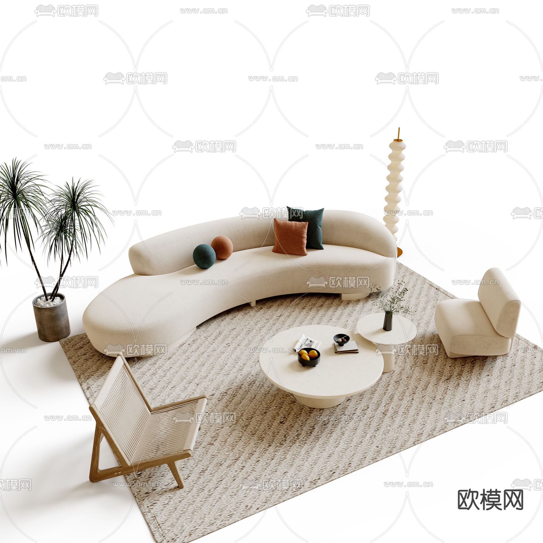 奶油风沙发 组合沙发3d模型下载