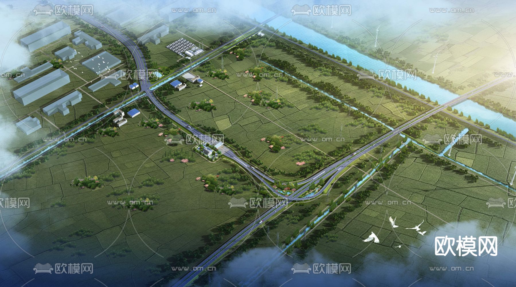 美丽乡村 农田鸟瞰psd下载