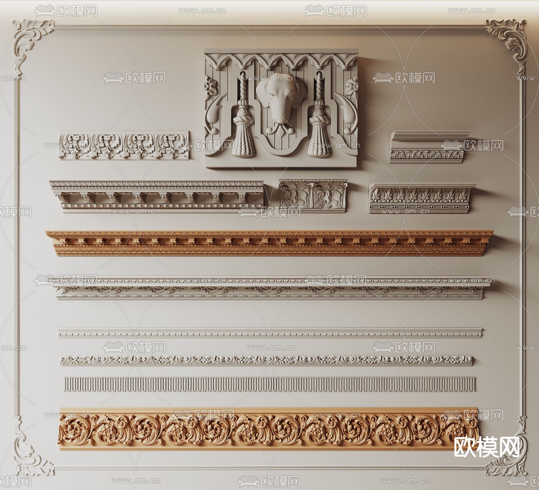 法式石膏线 角线 雕花线条3d模型下载