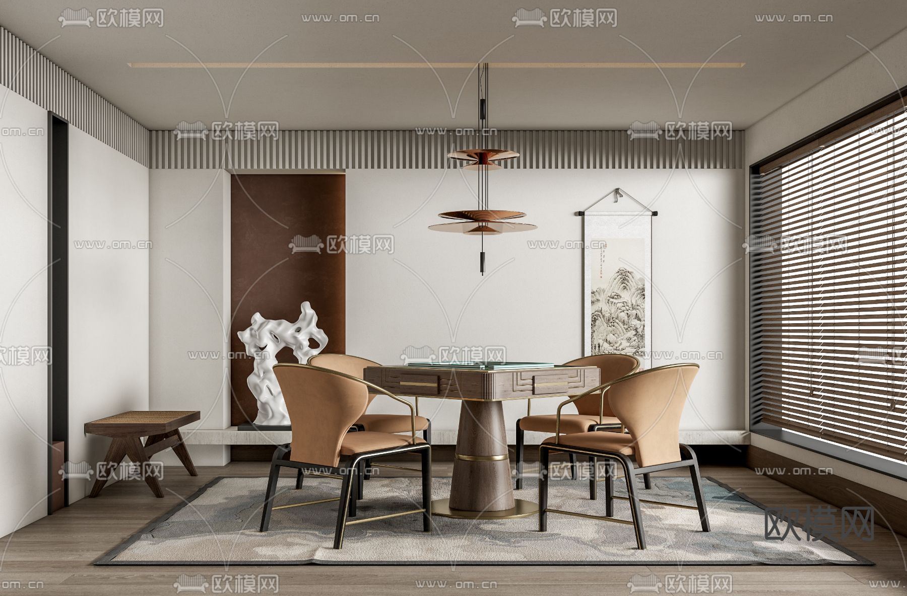 新中式棋牌室 麻将室3d模型下载