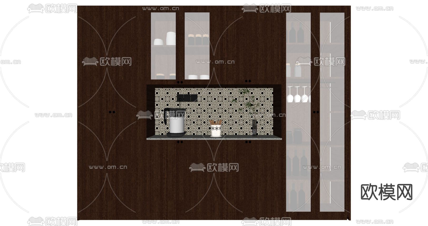 中古风酒柜 餐边柜su模型下载（渲染图2）