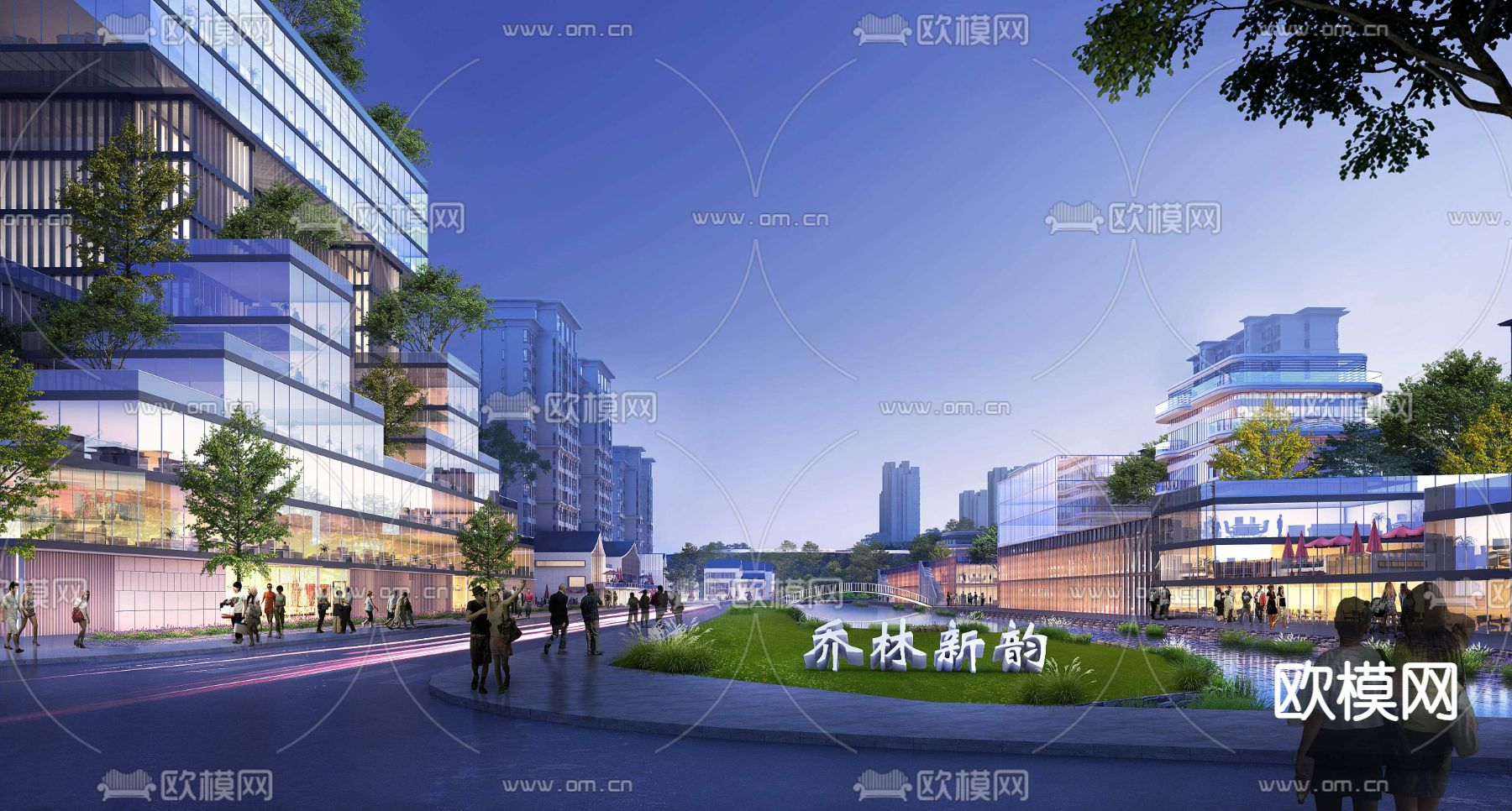 园林景观夜景psd下载