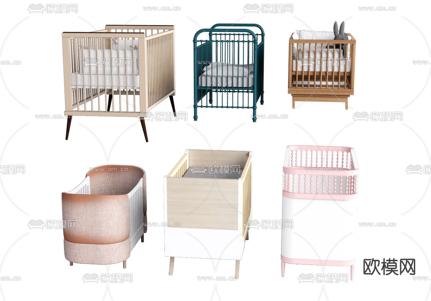 现代婴儿床su模型下载（渲染图1）