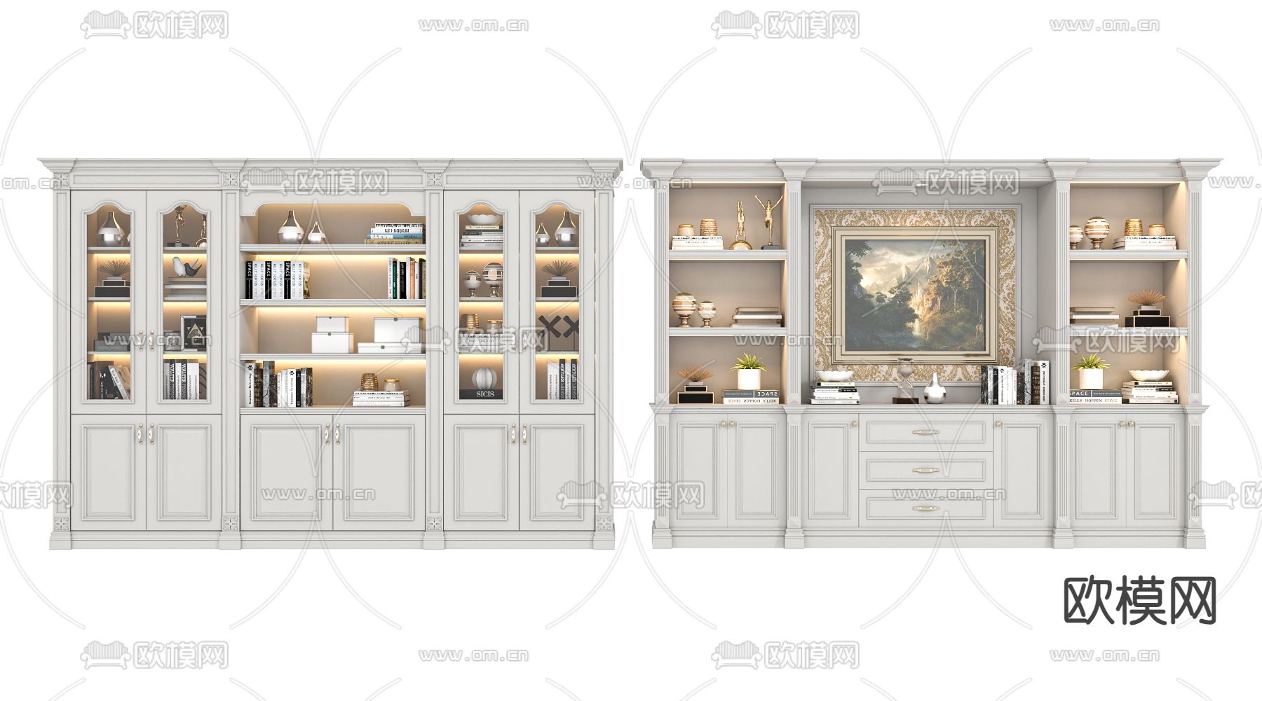 美式书柜 陈列柜 装饰柜3d模型下载