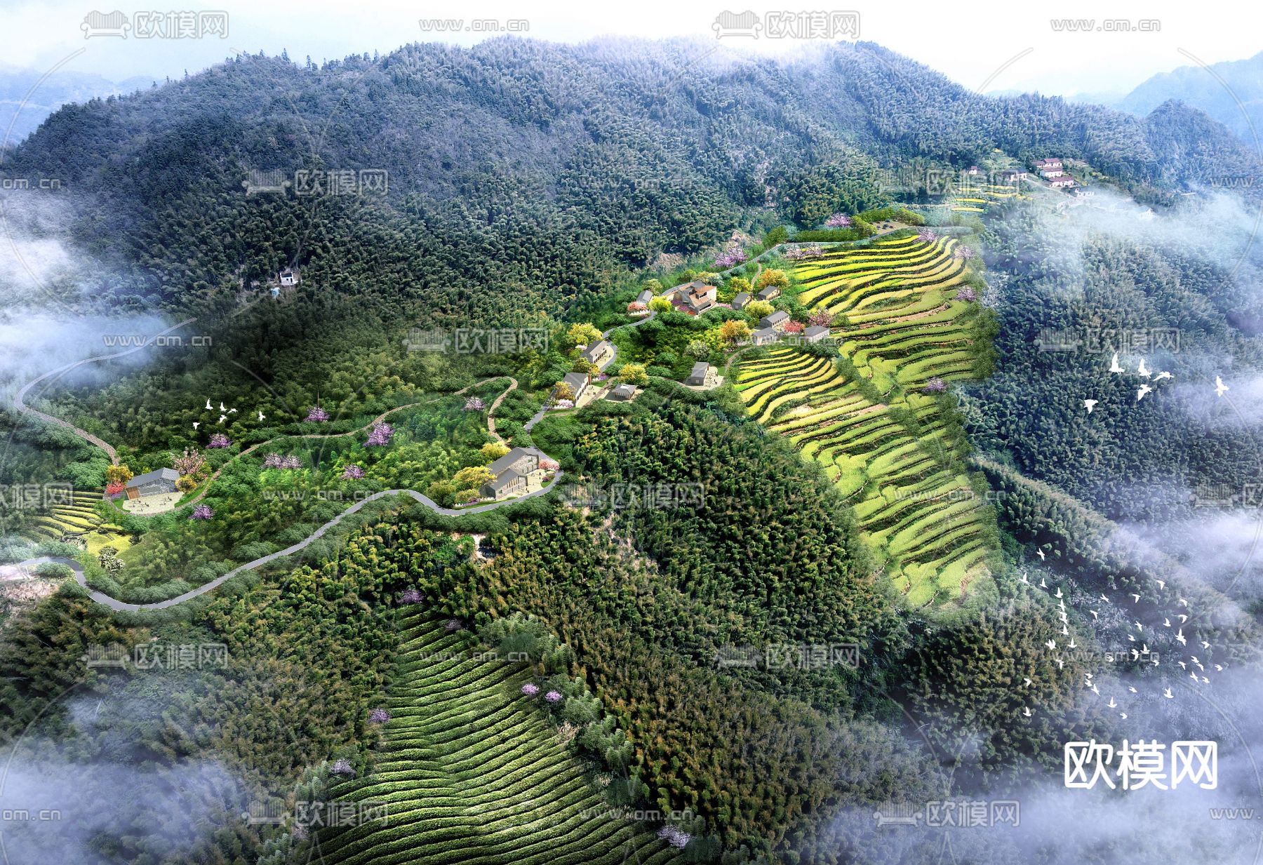 园林景观 梯田psd下载