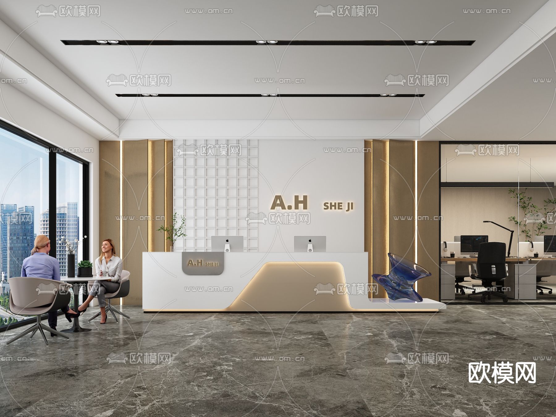 公司前台接待3d模型下载