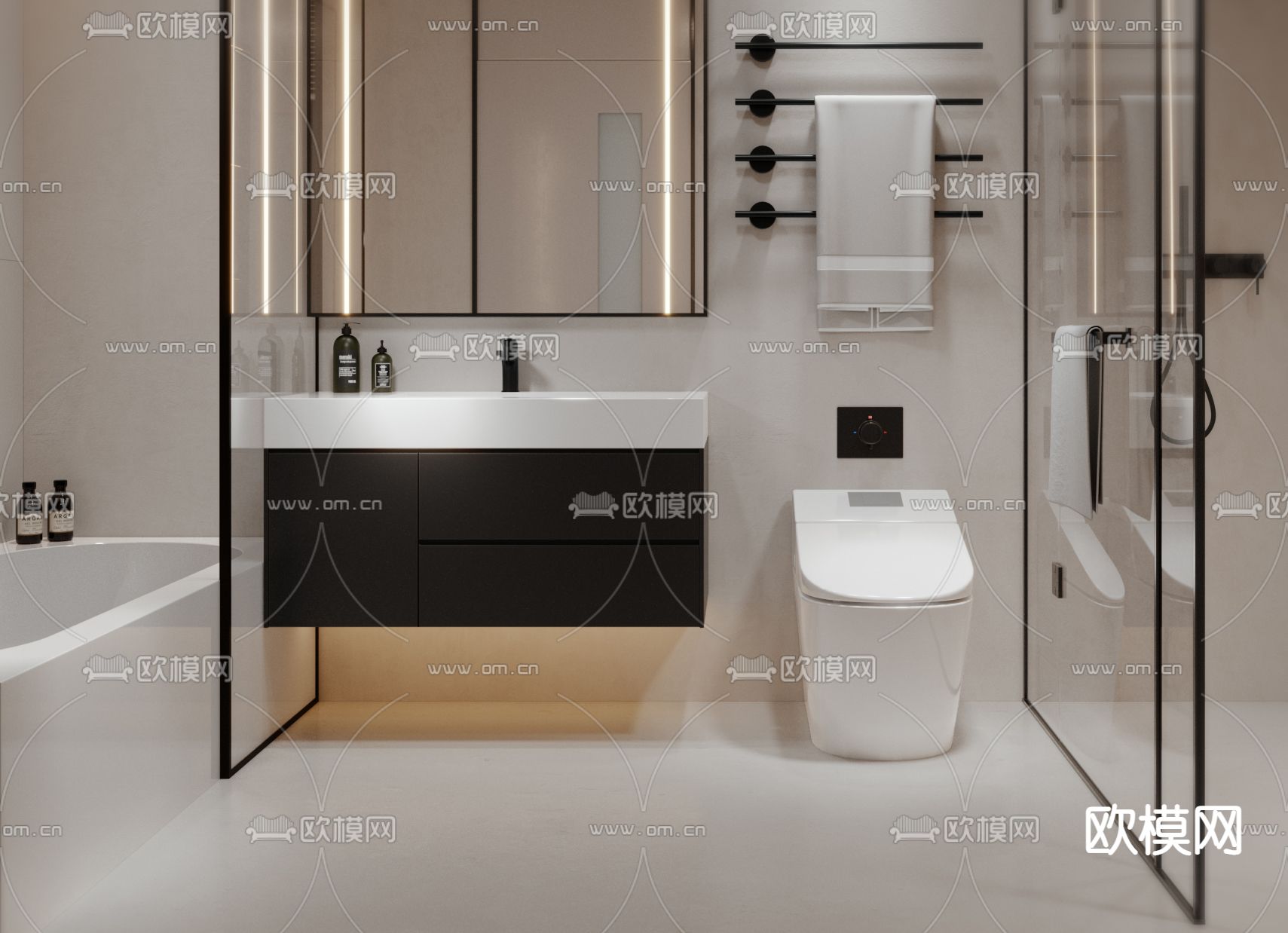 现代卫生间 浴室3d模型下载（渲染图2）