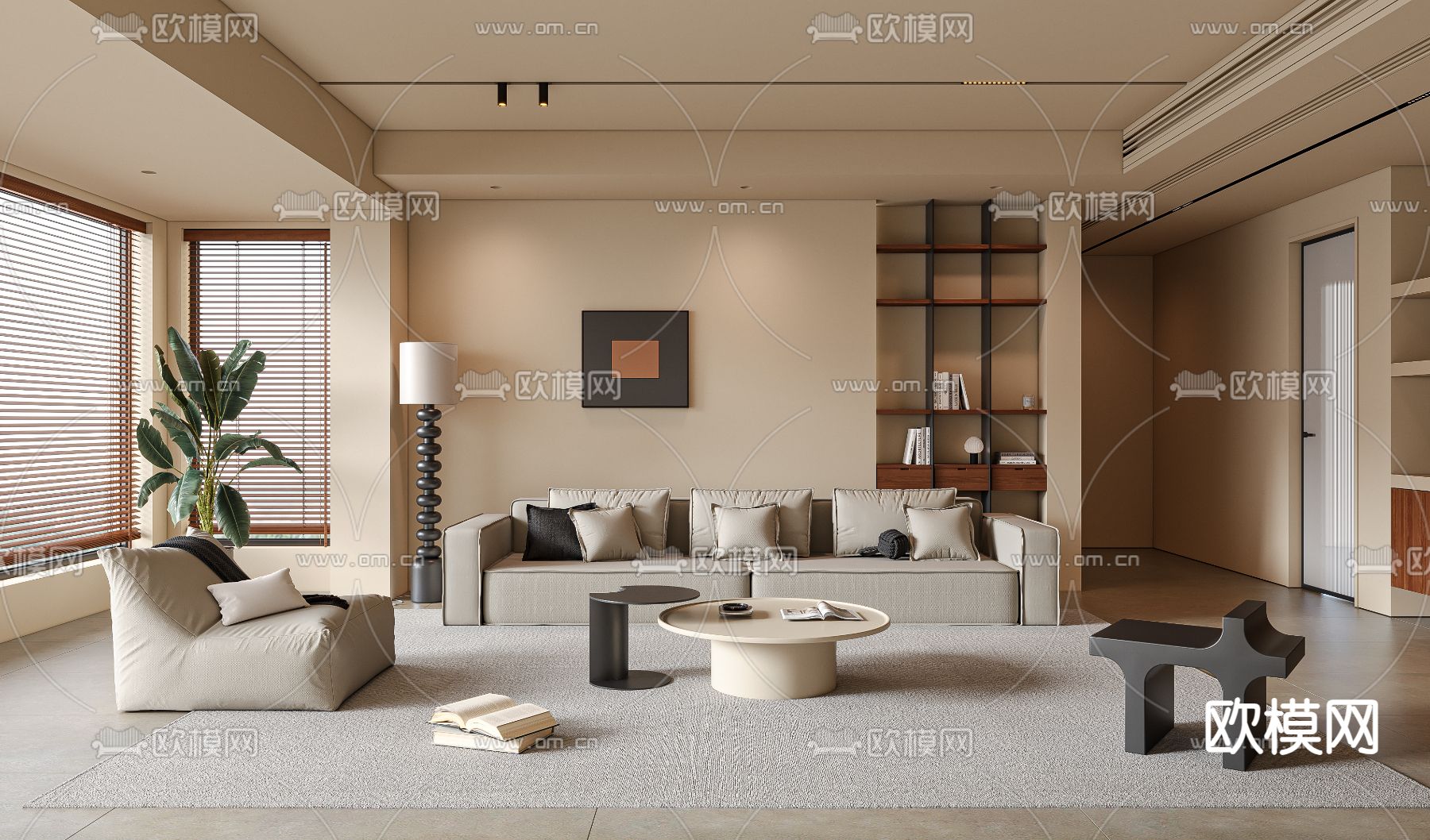 中古风客厅3d模型下载（渲染图1）