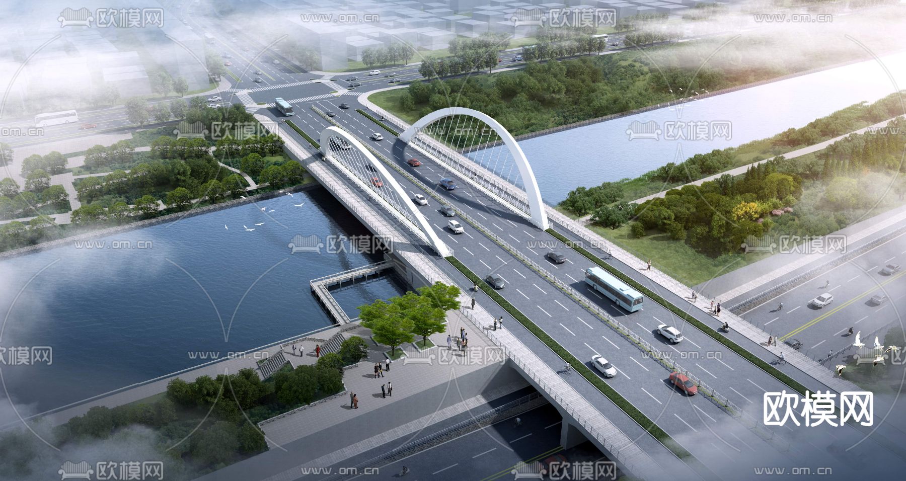 跨河大桥 桥梁psd下载