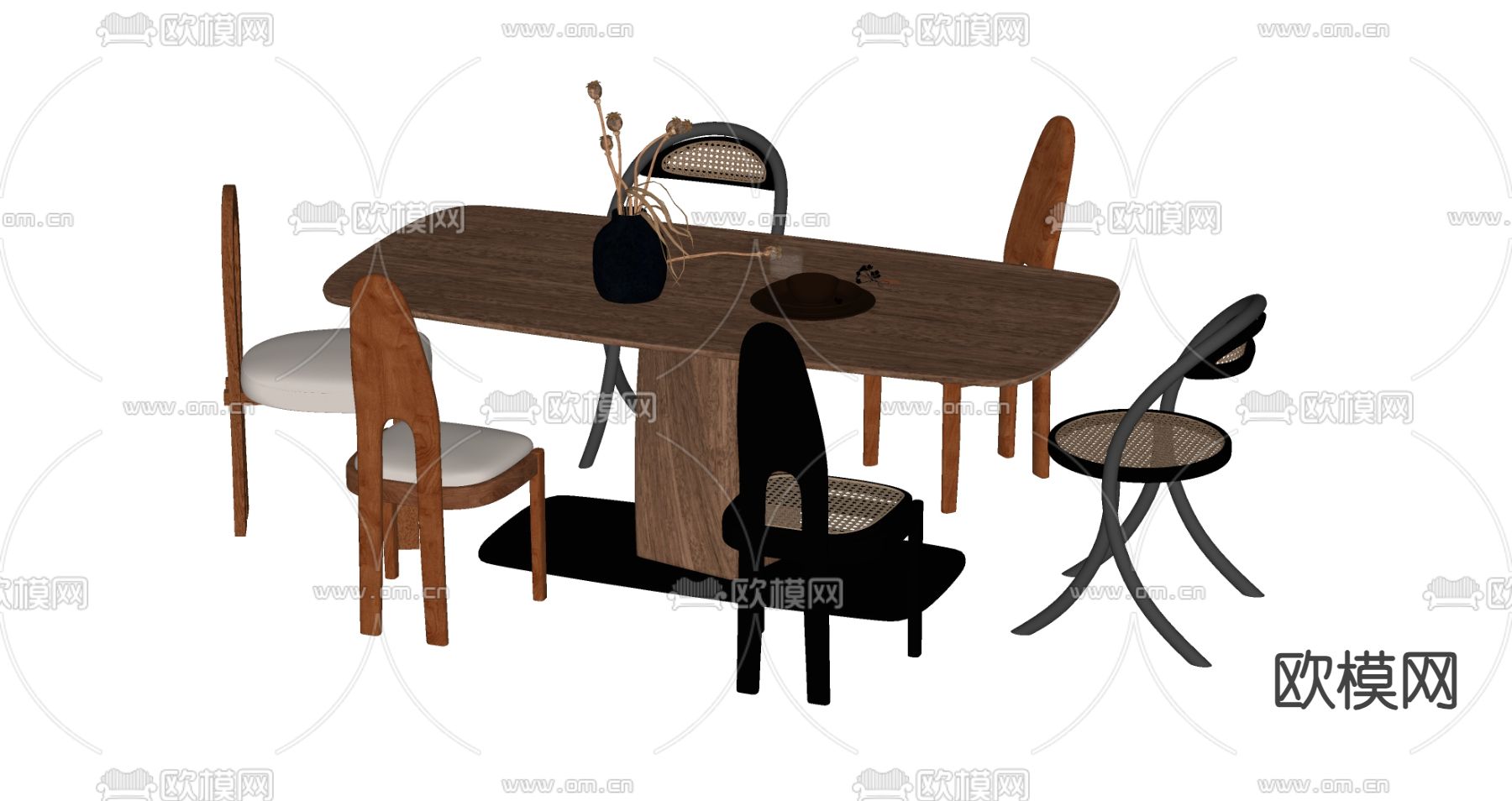 中古风餐桌椅su模型下载（渲染图2）
