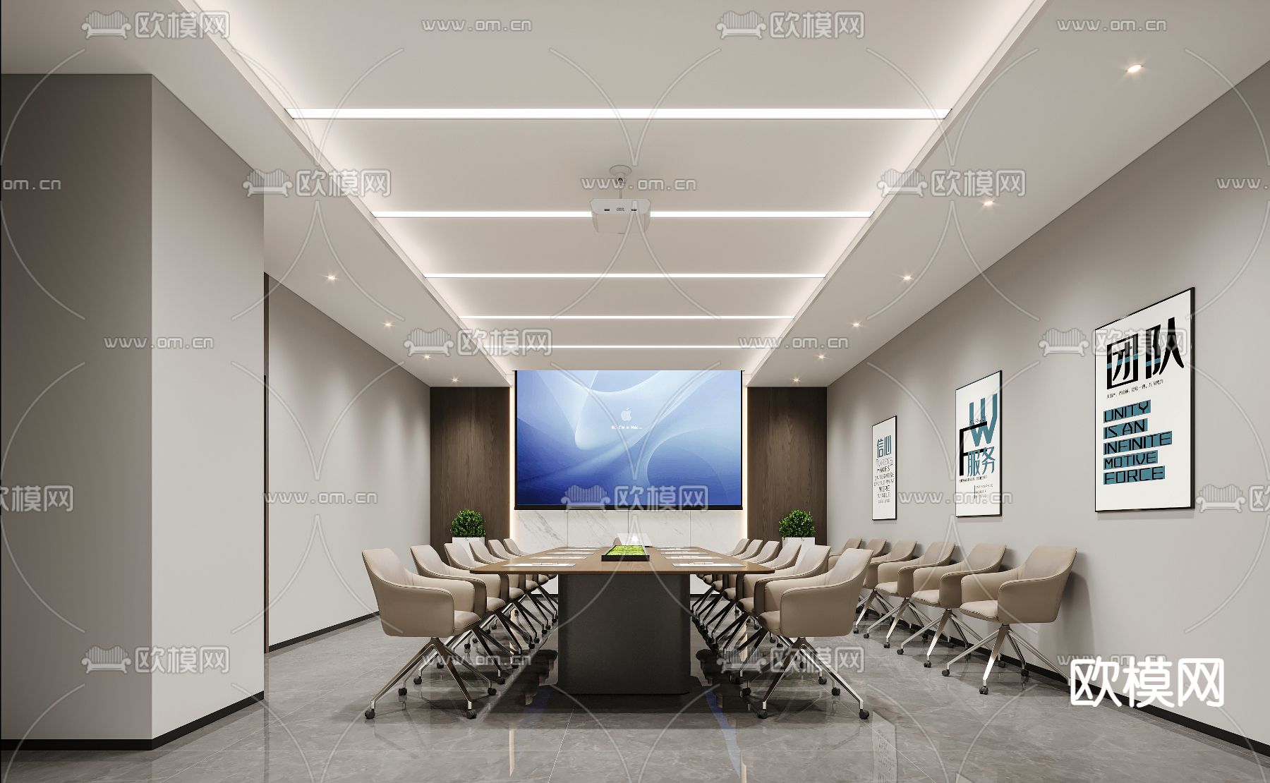 现代会议室3d模型下载_ID14241415_3dmax免费模型-欧模网