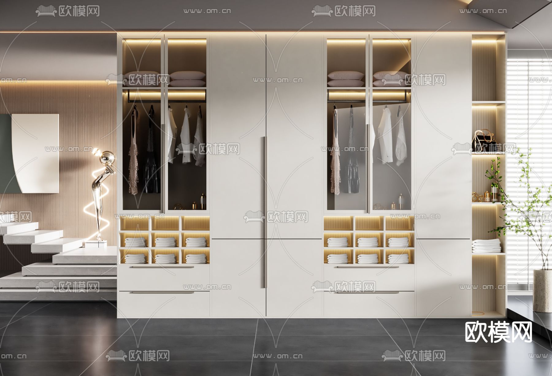 奶油风衣柜 衣橱3d模型下载