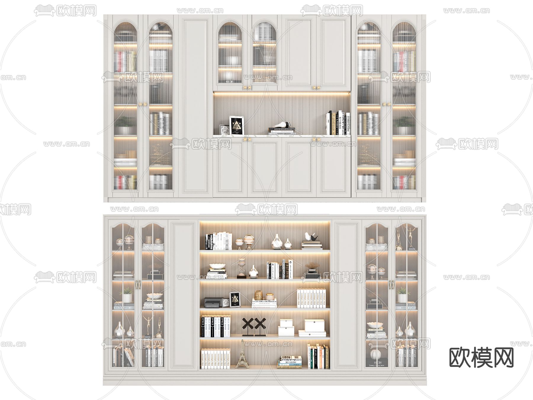 美式书柜su模型下载（渲染图1）