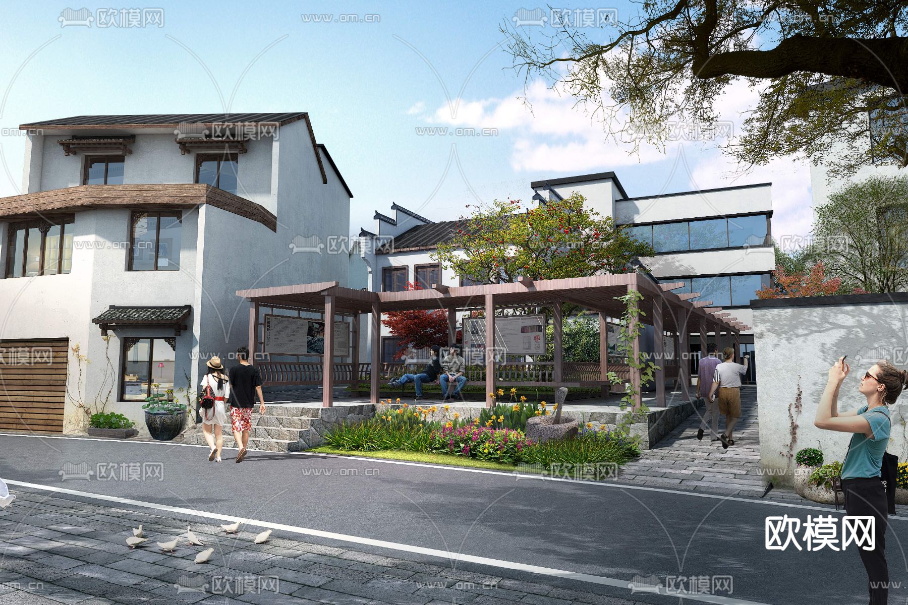 新中式亭子 长廊psd下载