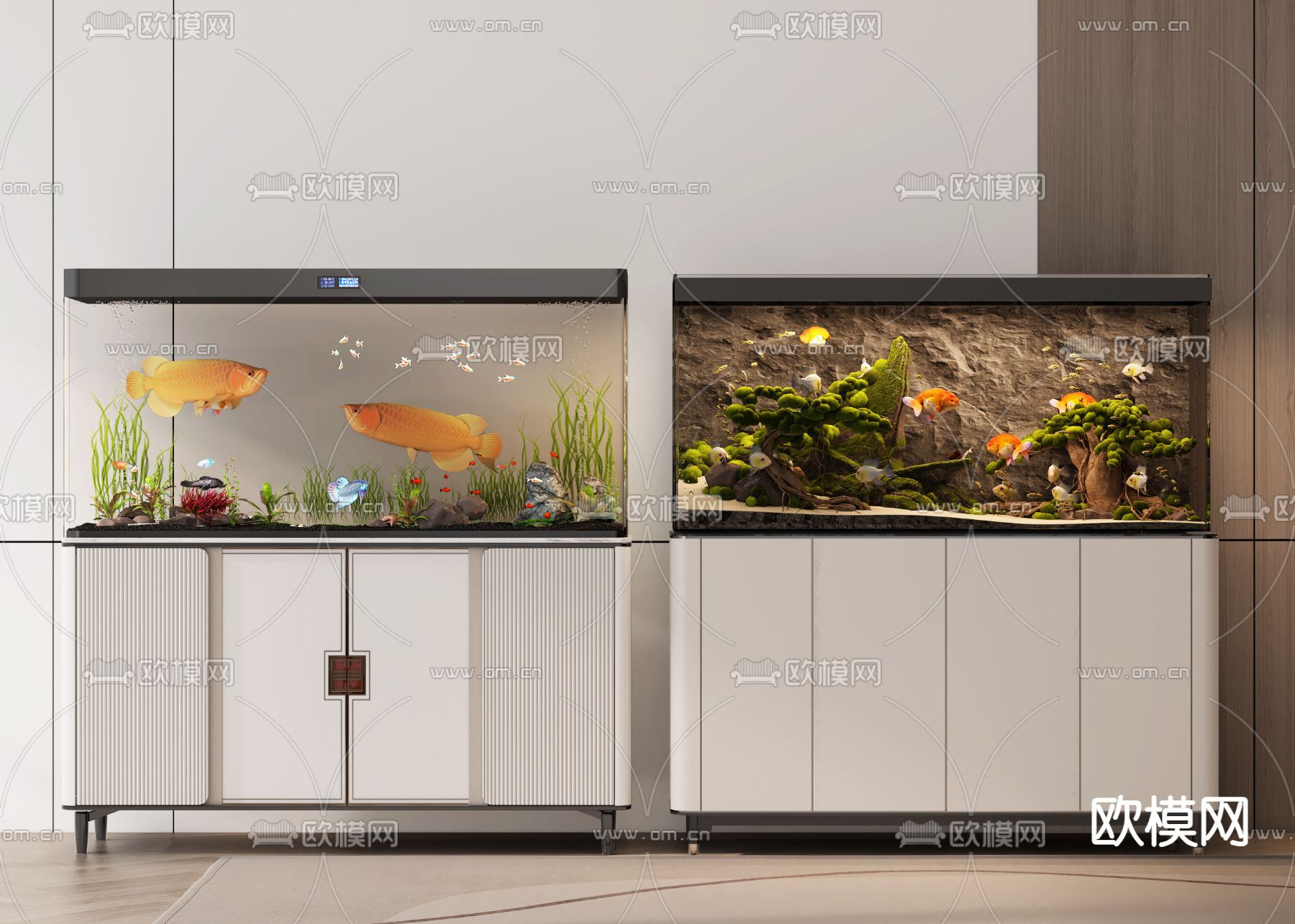 新中式鱼缸 水族3d模型下载