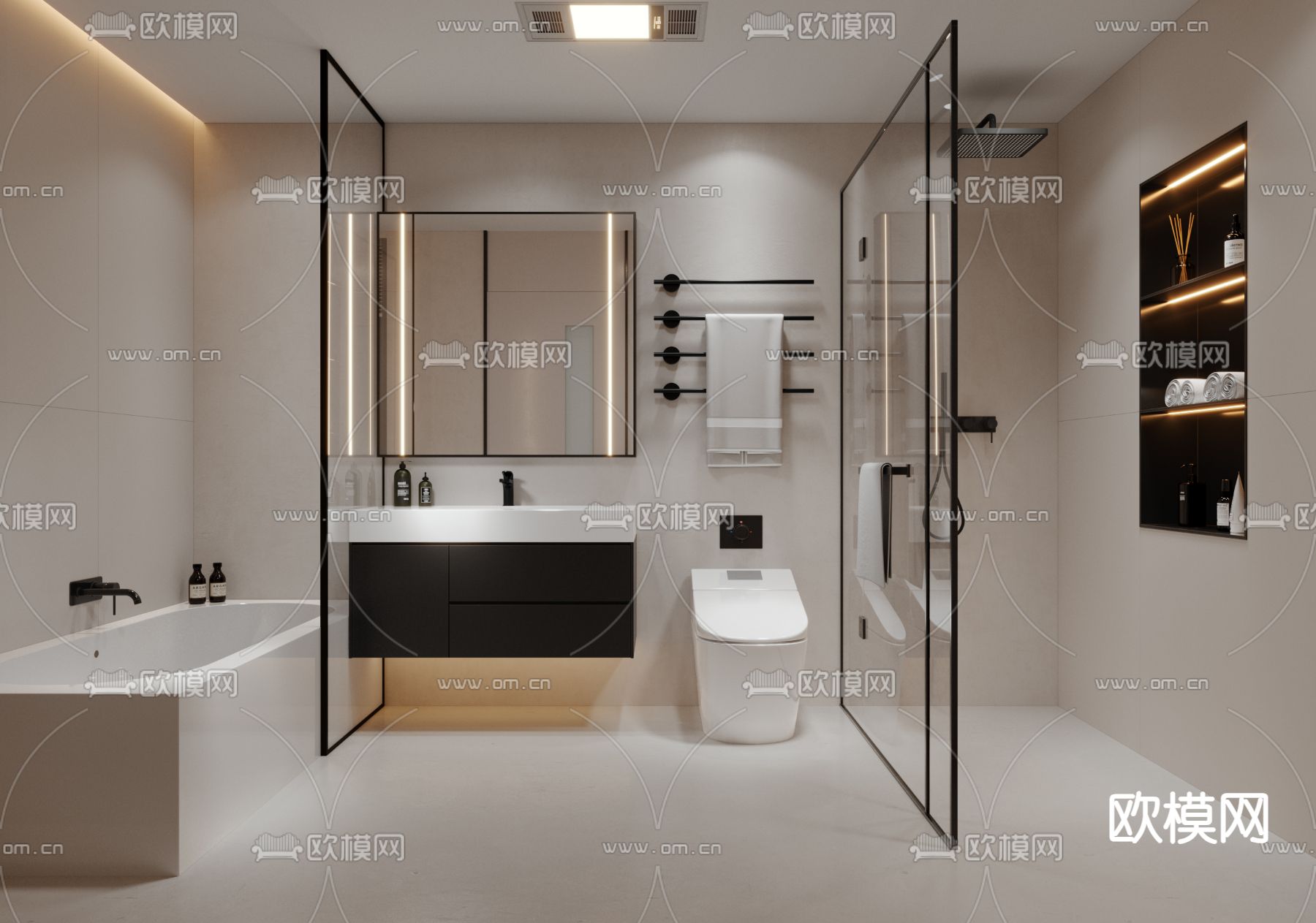 现代卫生间 浴室3d模型下载（渲染图1）