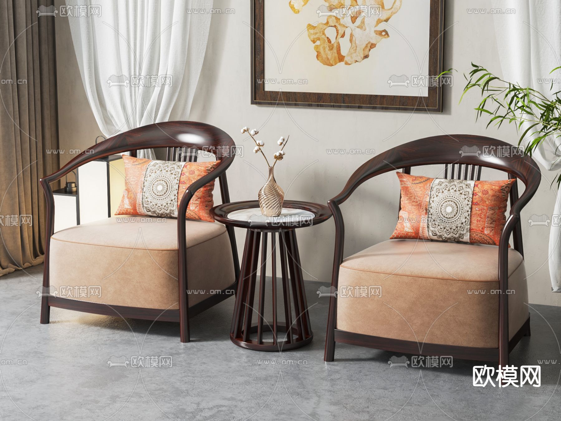 新中式沙发椅 单人沙发3d模型下载