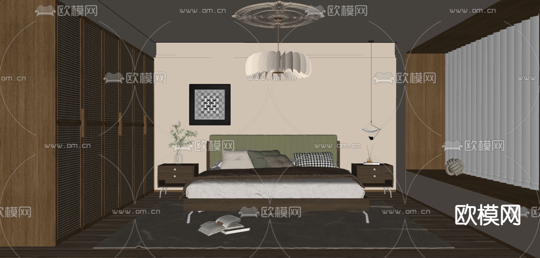 侘寂风卧室 主人房su模型下载（渲染图2）