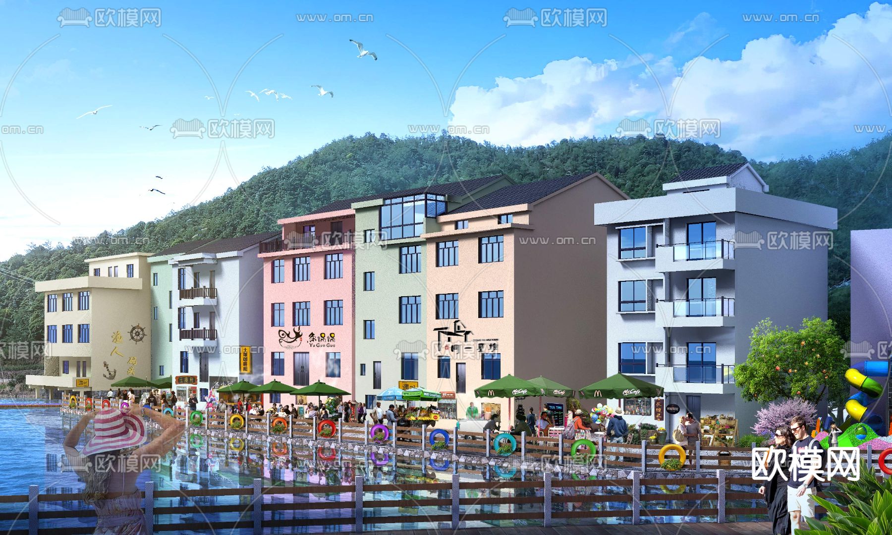 河滨小吃街 商业街psd下载