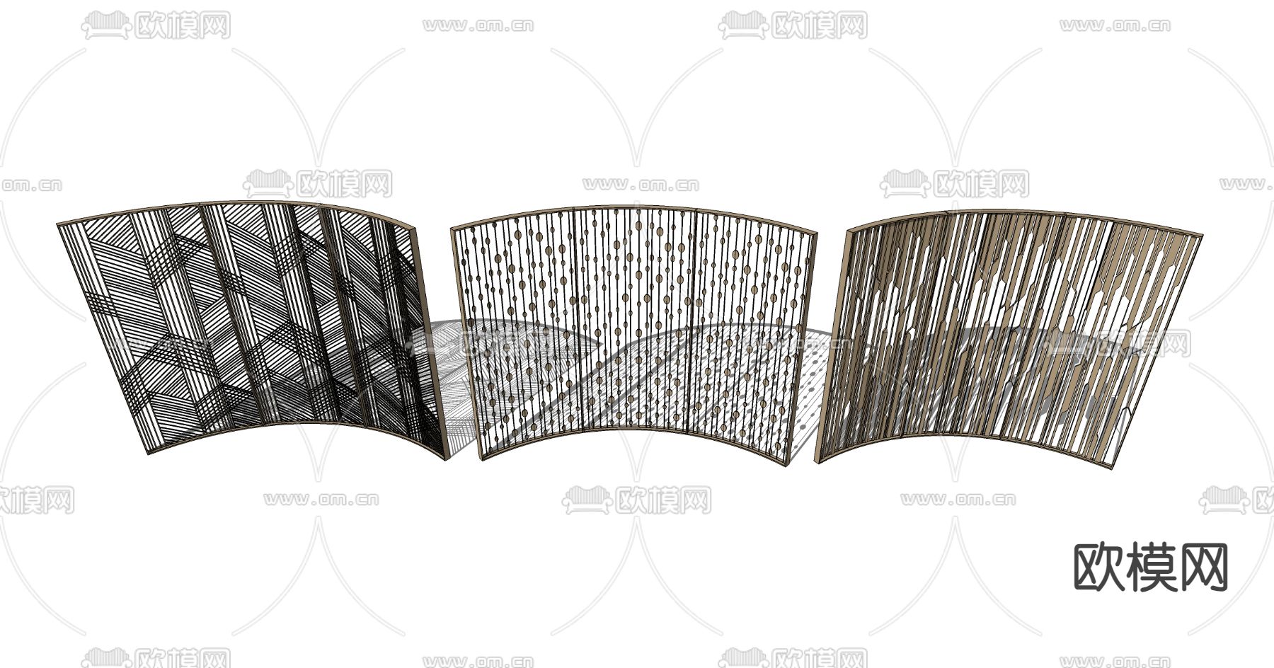 现代金属格栅 屏风 隔断su模型下载（渲染图2）