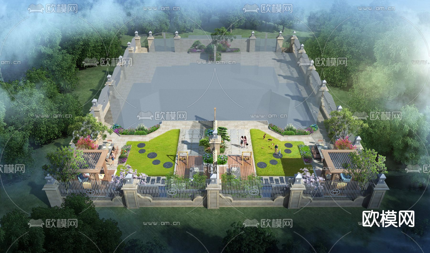 别墅花园 庭院景观psd下载