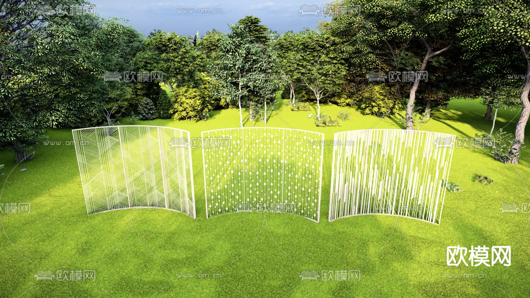 现代金属格栅 屏风 隔断su模型下载（渲染图1）