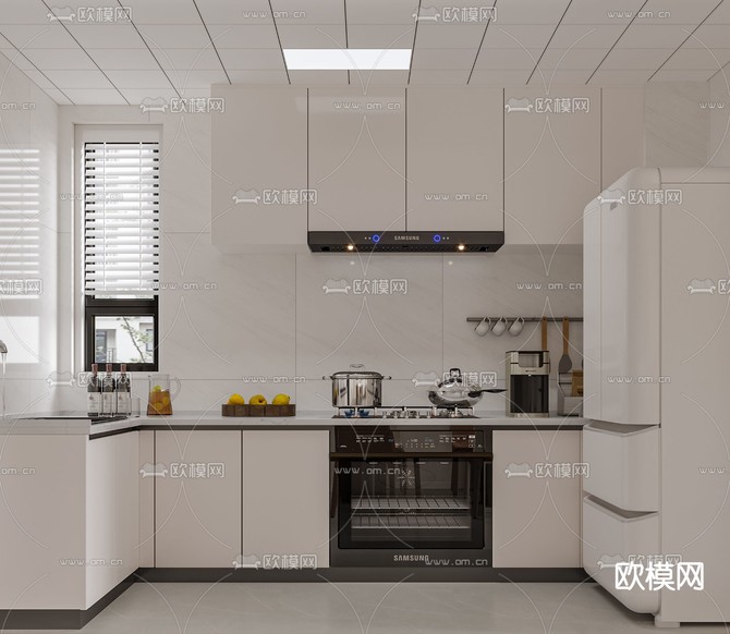 奶油风客厅 餐厅3d模型下载(渲染图3)