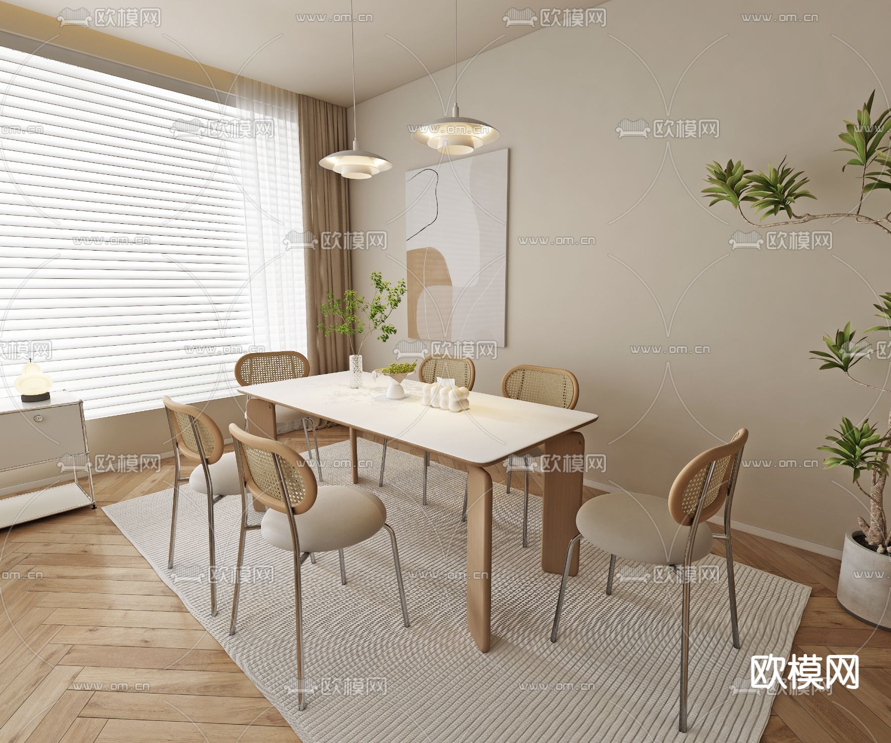 北欧餐桌椅 条形餐桌3d模型下载