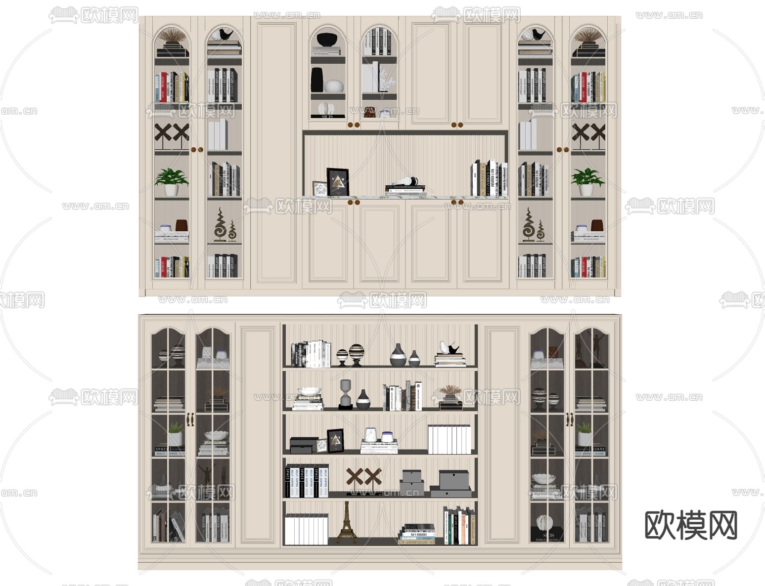 美式书柜su模型下载（渲染图2）