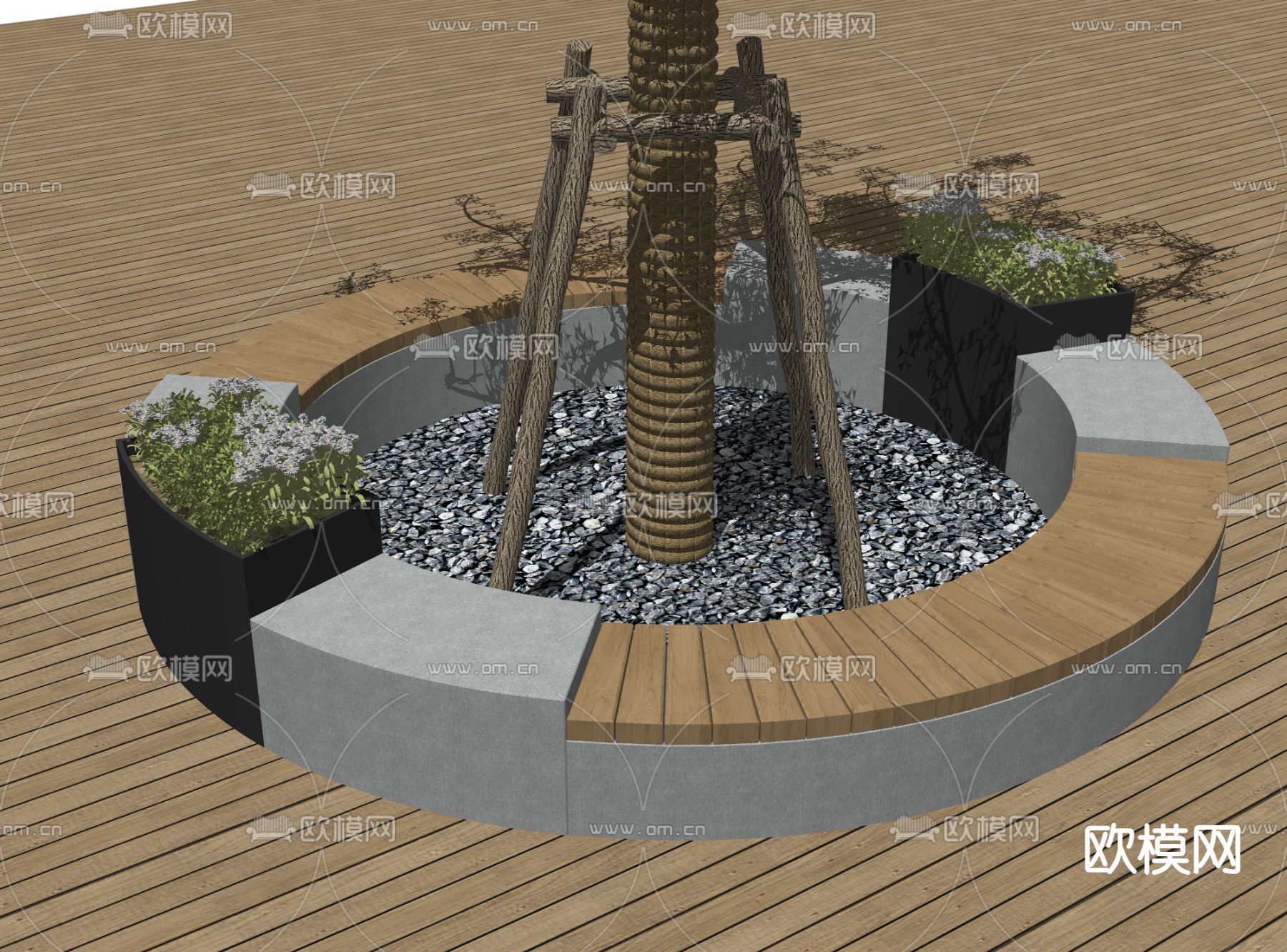 树池座椅 景观树池su模型下载（渲染图2）