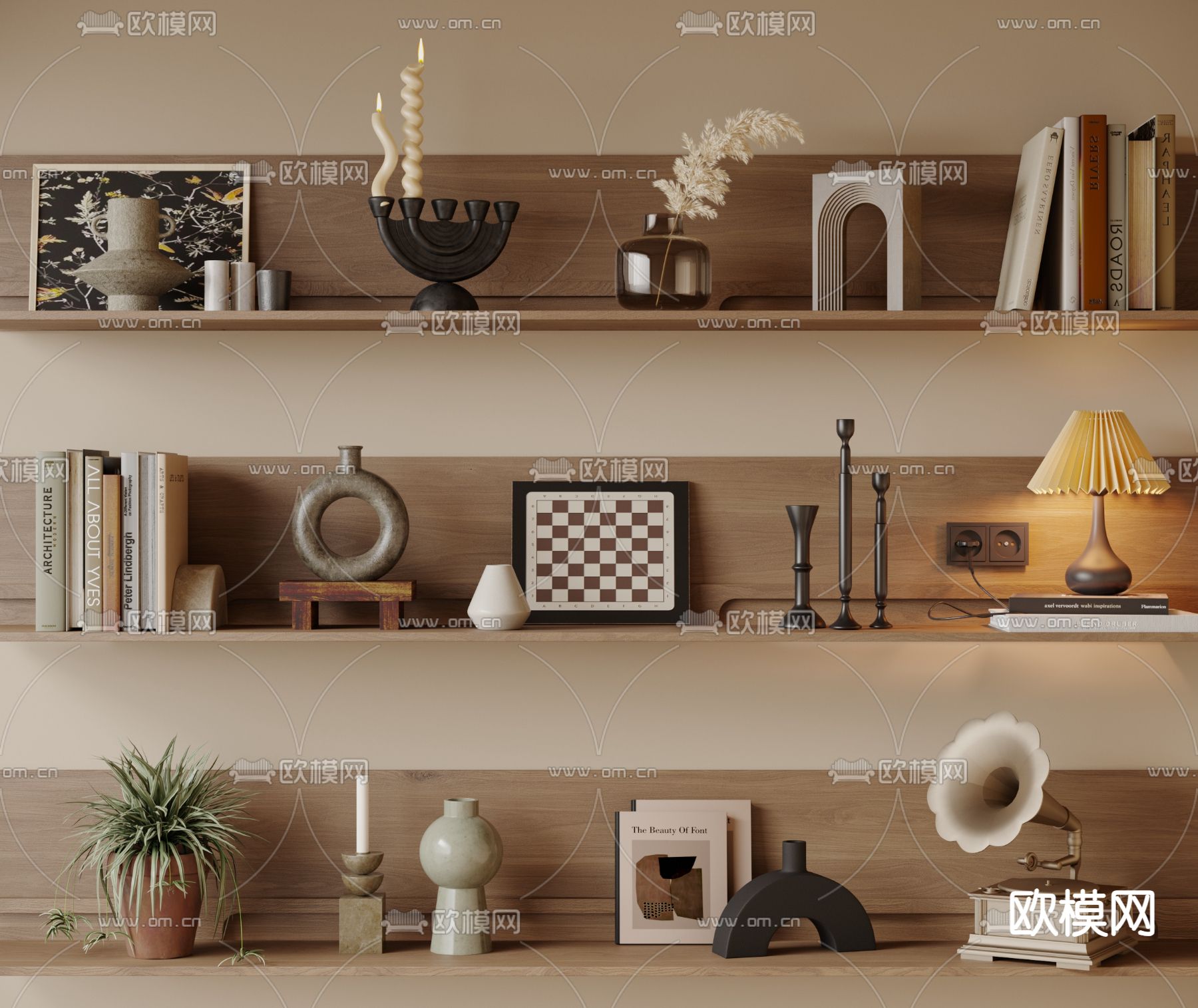 侘寂装饰品 摆件 雕塑 书籍 留声机3d模型下载