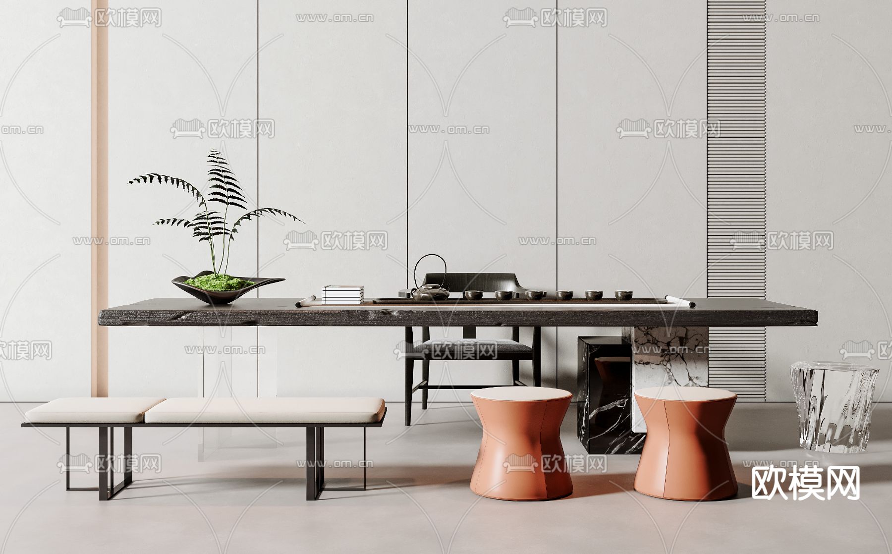 现代茶桌 茶台su模型下载（渲染图1）
