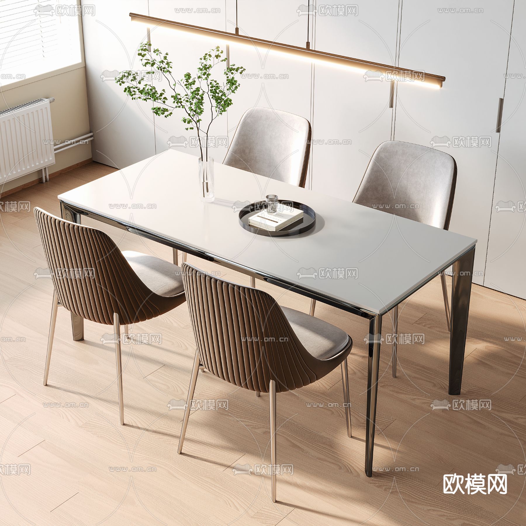 现代餐桌椅 条形餐桌3d模型下载