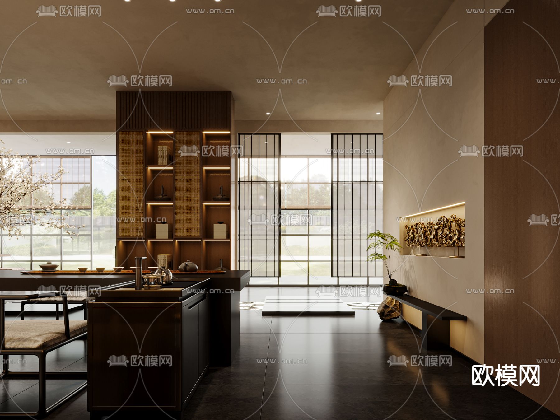 新中式茶楼 茶馆3d模型下载（渲染图3）