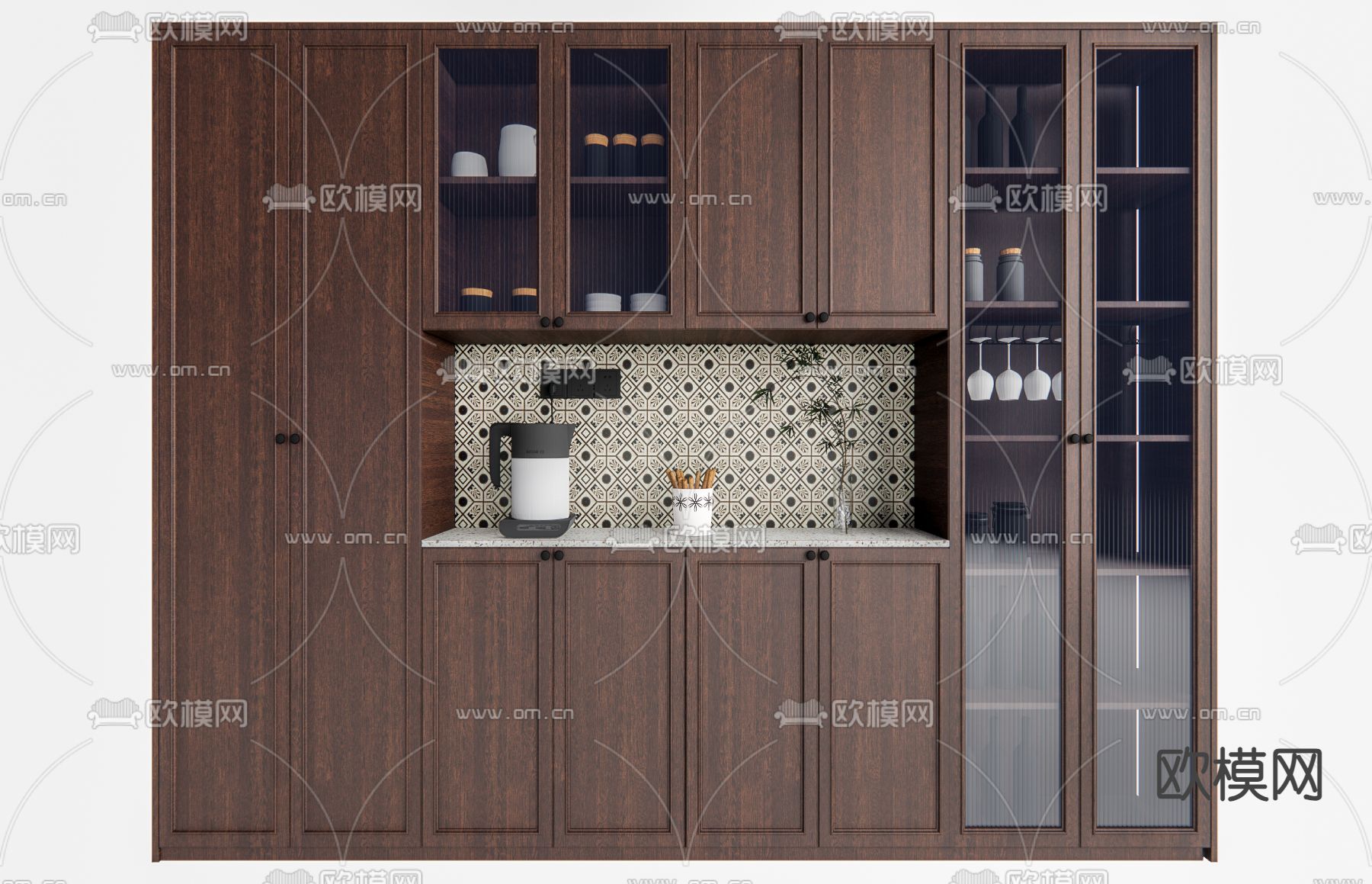 中古风酒柜 餐边柜su模型下载（渲染图1）