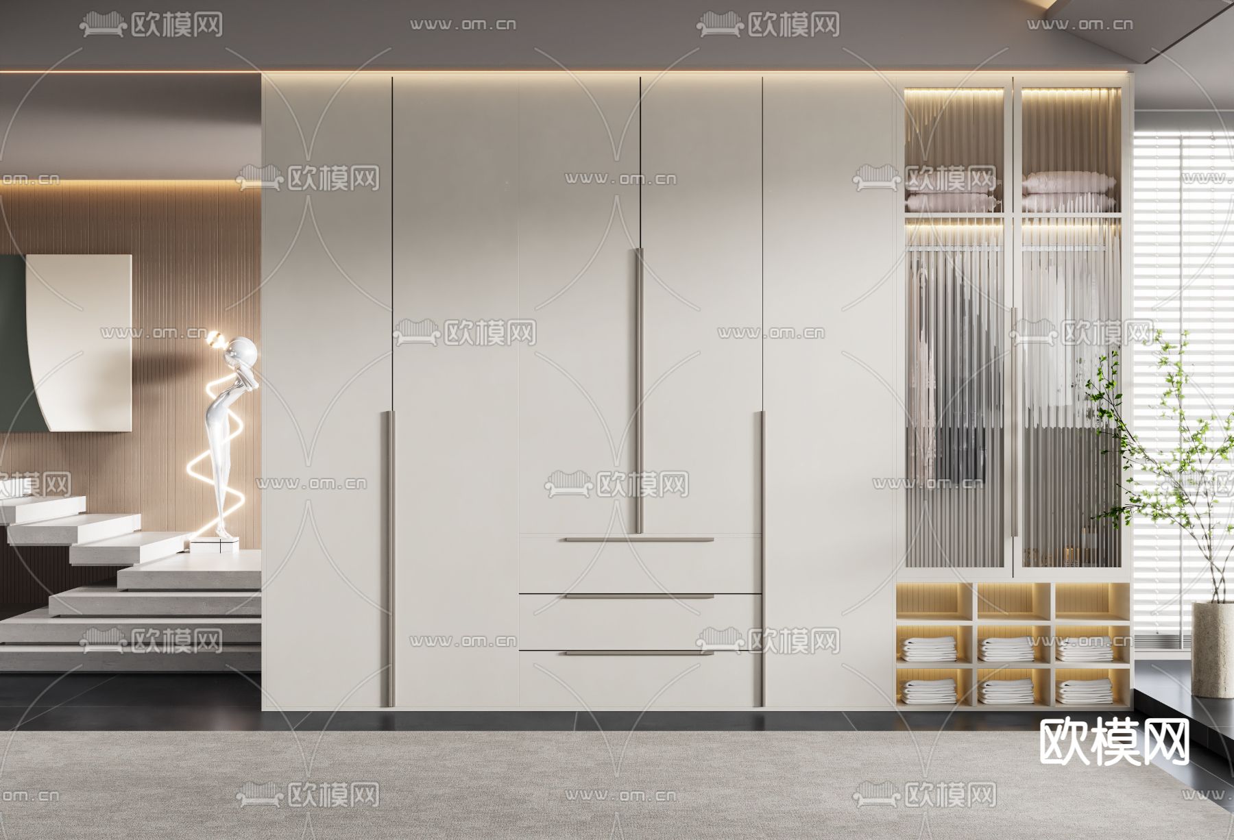 奶油风衣柜 衣橱3d模型下载