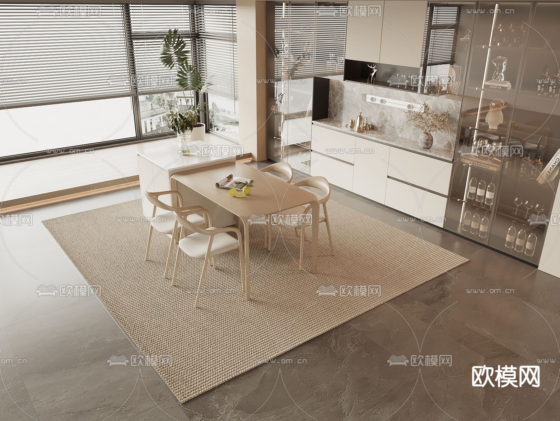 中岛餐桌椅3d模型下载