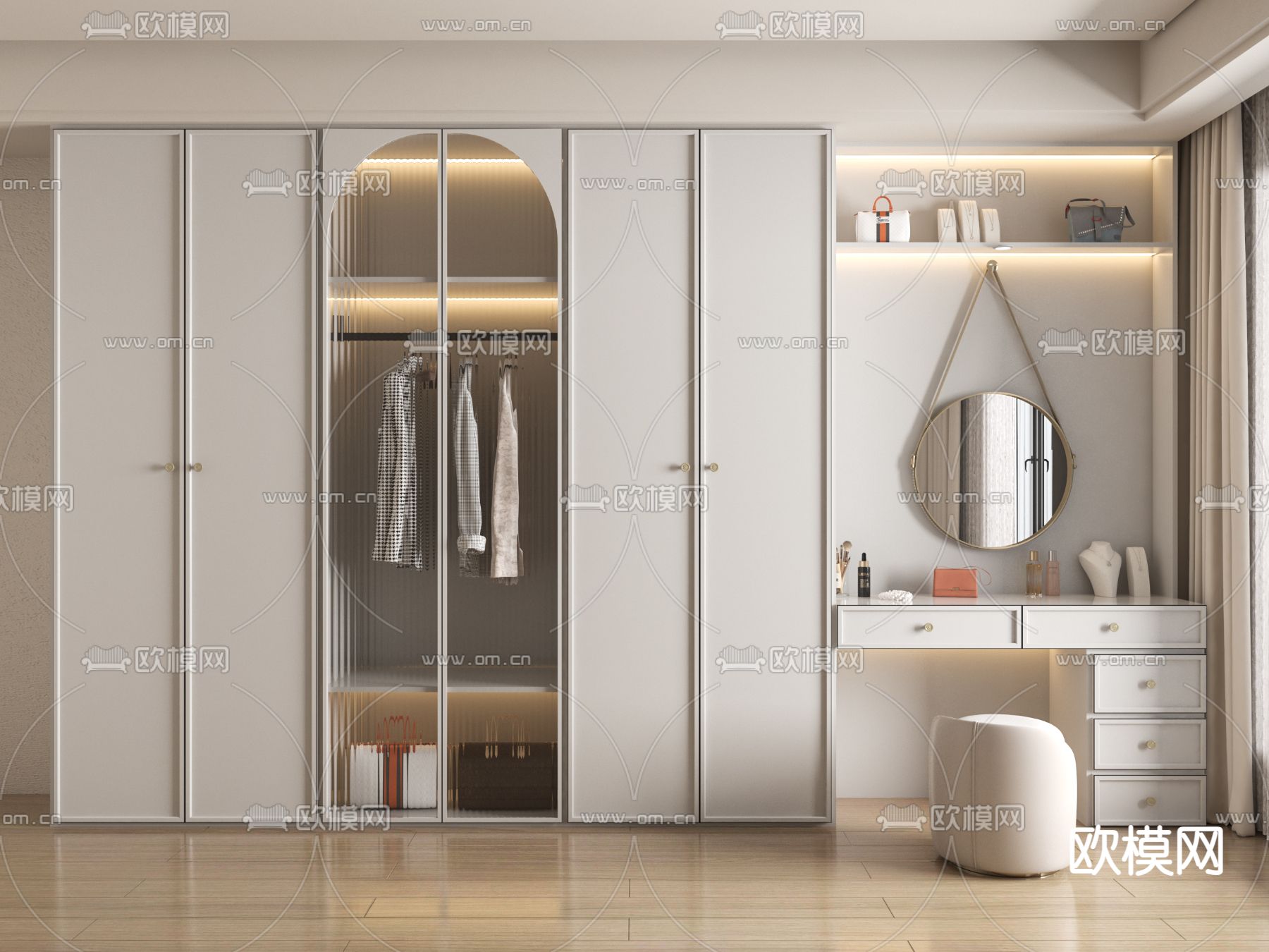 一体式衣柜 梳妆台3d模型下载