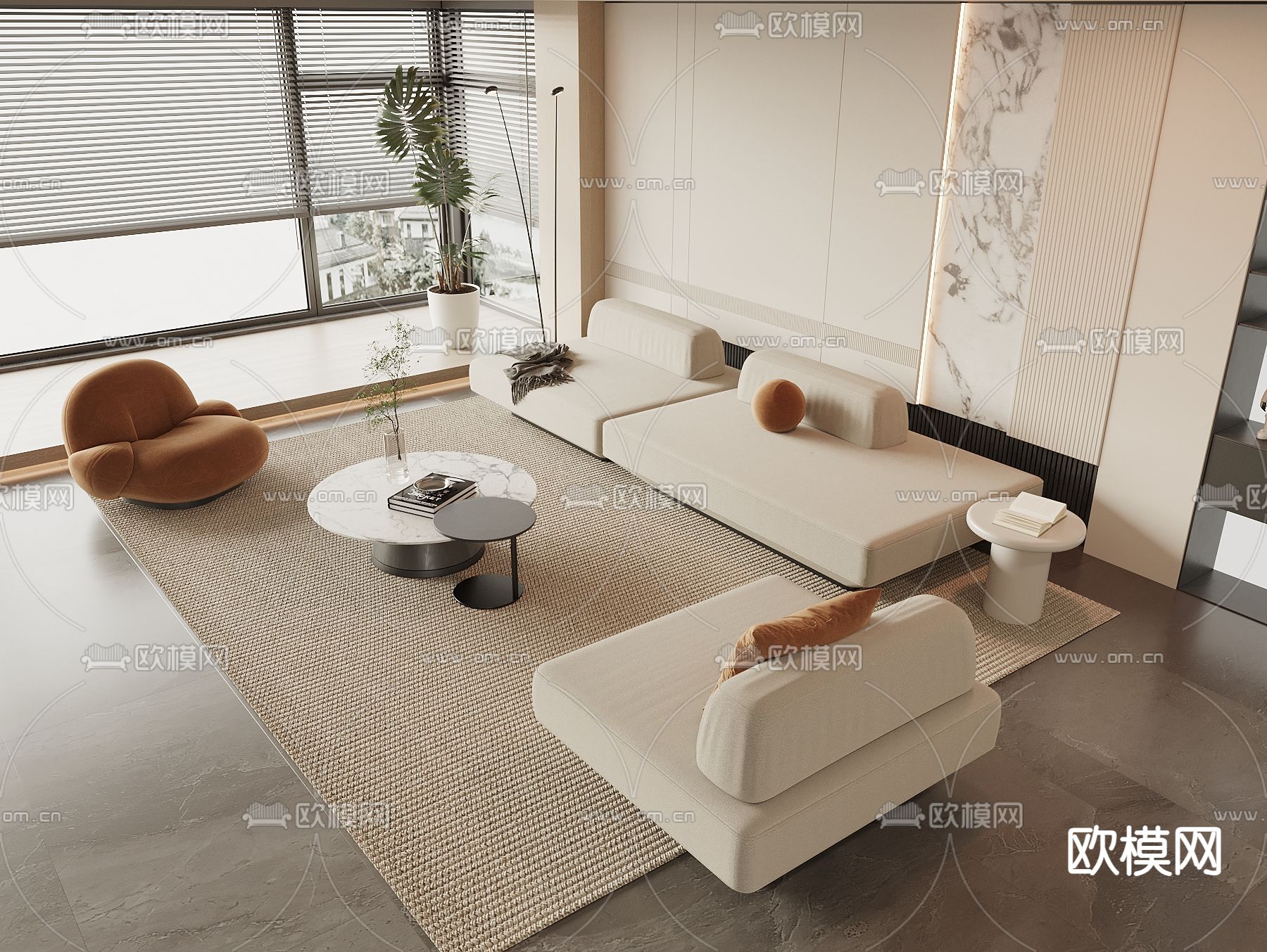 奶油风组合沙发3d模型下载