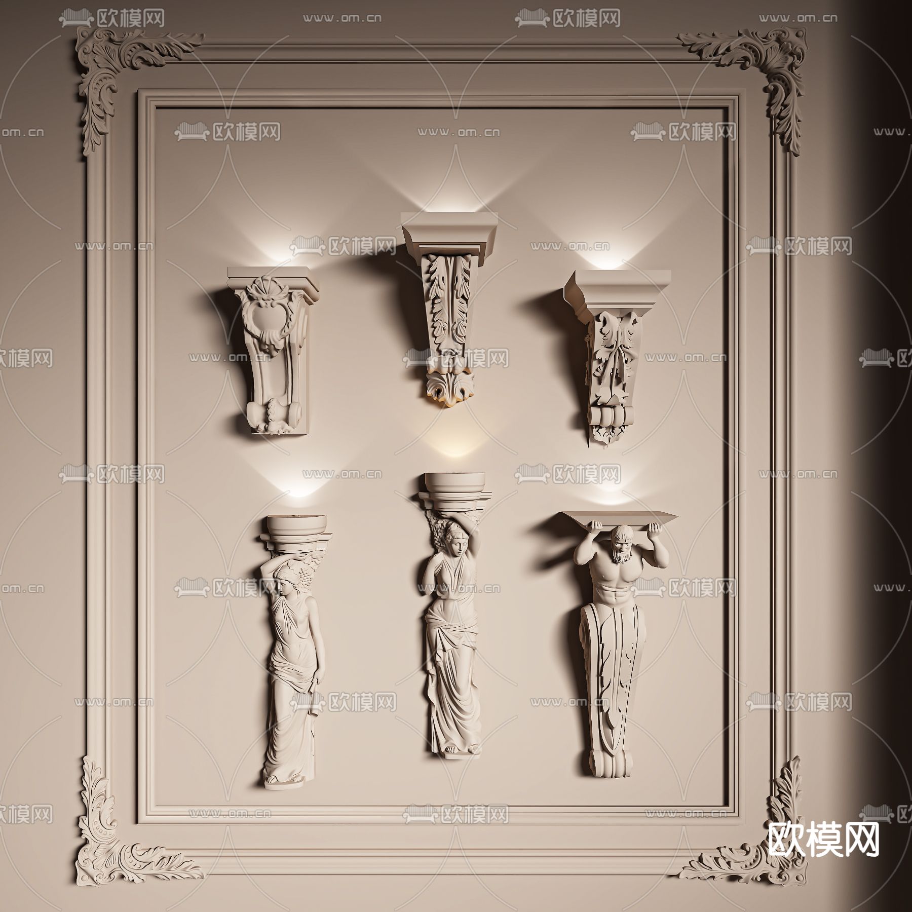 法式石膏壁灯3d模型下载