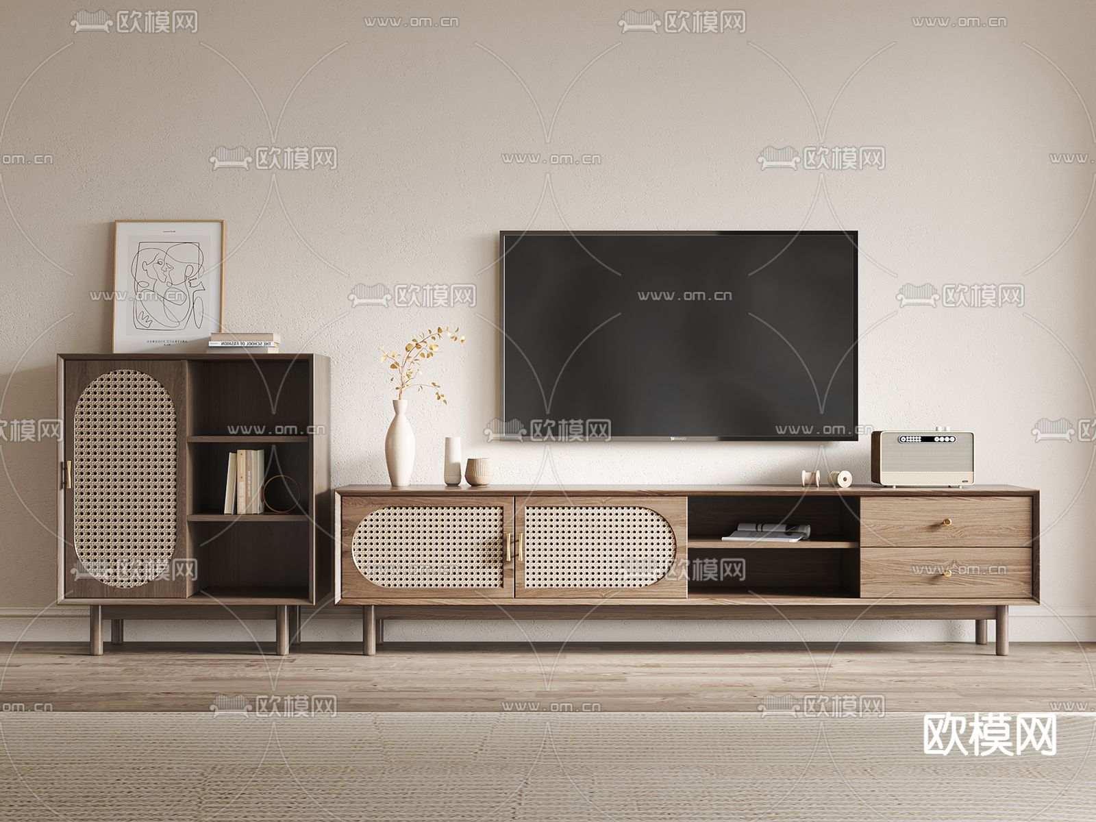 侘寂电视柜 边柜3d模型下载