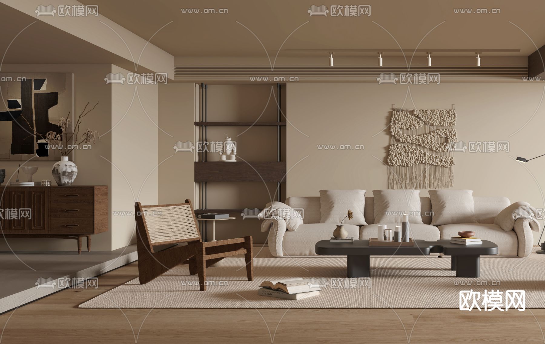 侘寂风客厅3d模型下载（渲染图1）