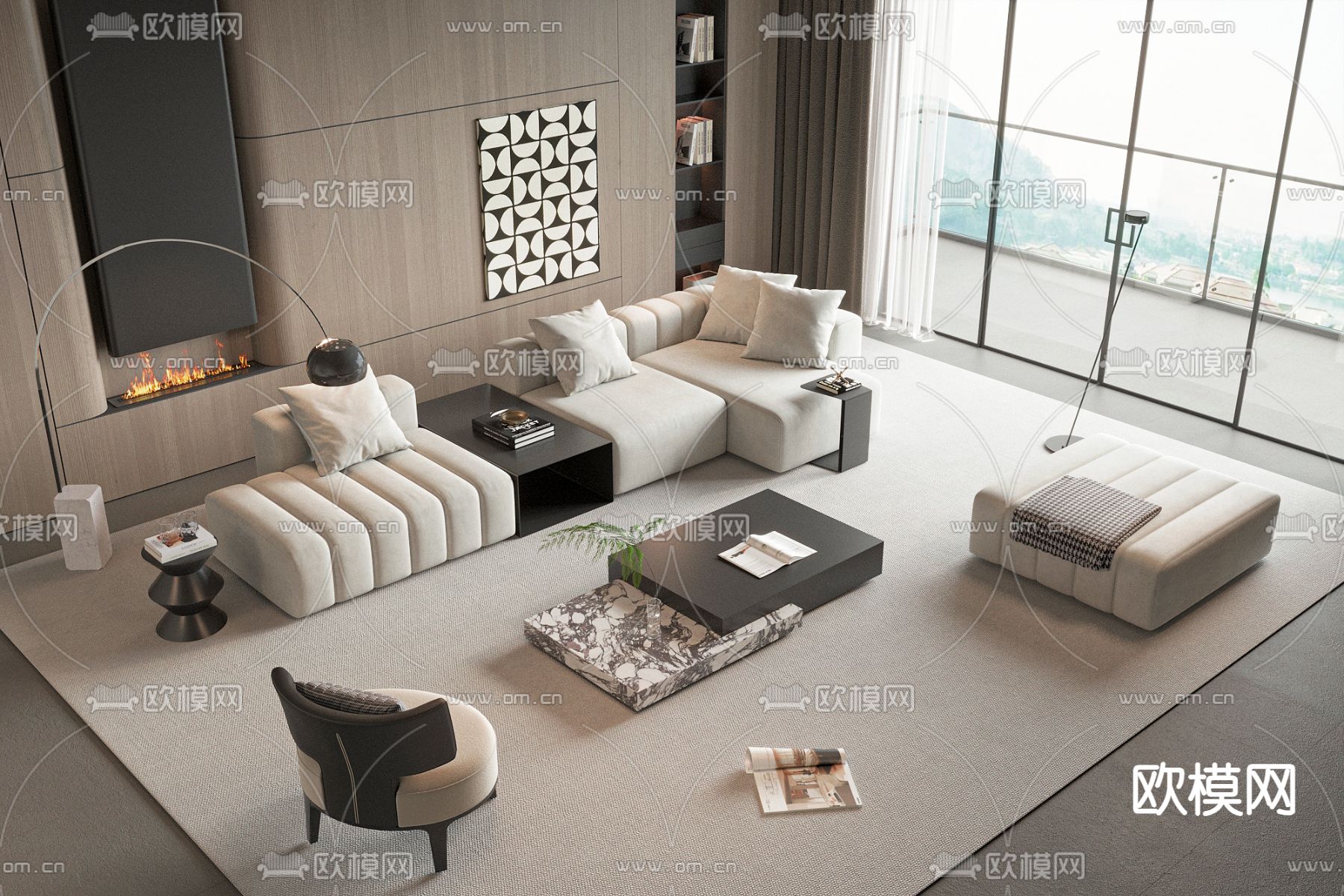 现代组合沙发3d模型下载_ID14244068_3dmax免费模型-欧模网