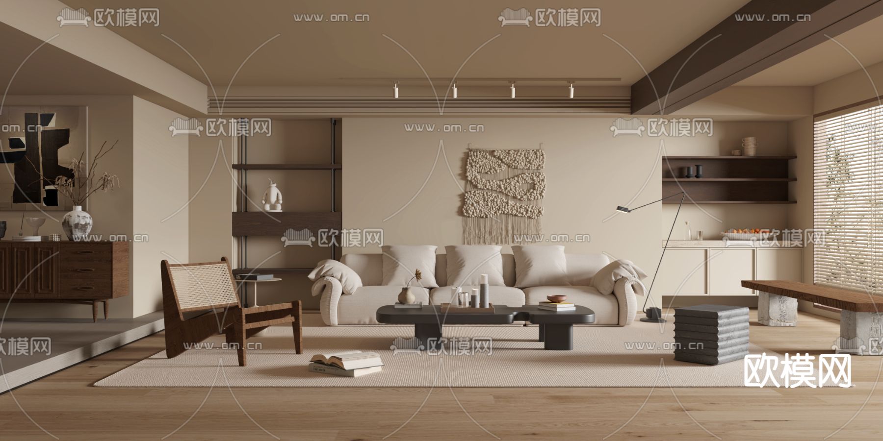 侘寂风客厅3d模型下载（渲染图3）