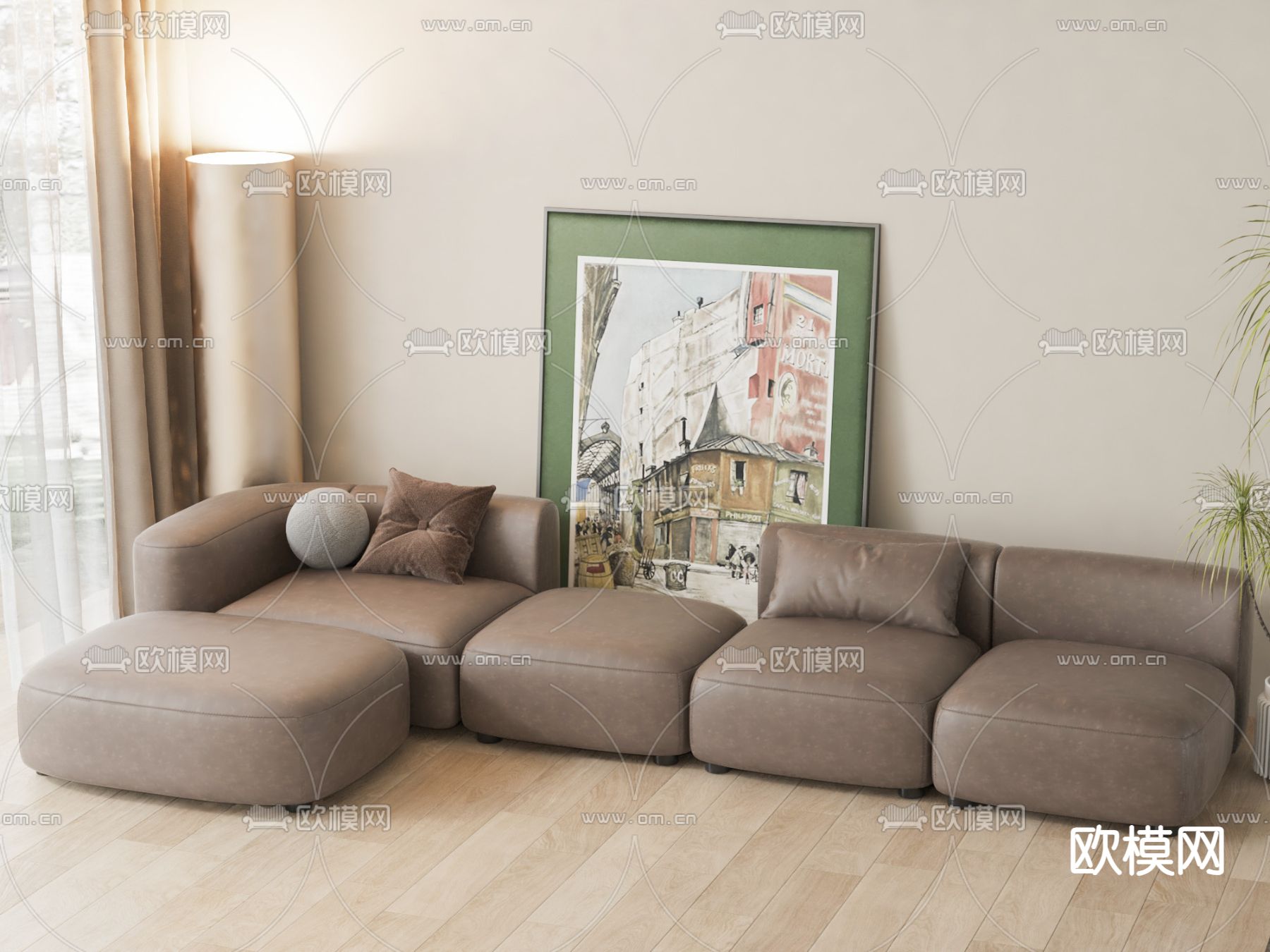 侘寂风多人沙发3d模型下载