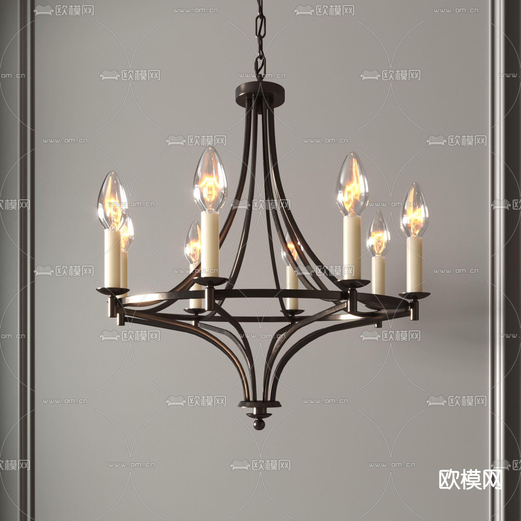 美式多头吊灯 烛台吊灯3d模型下载