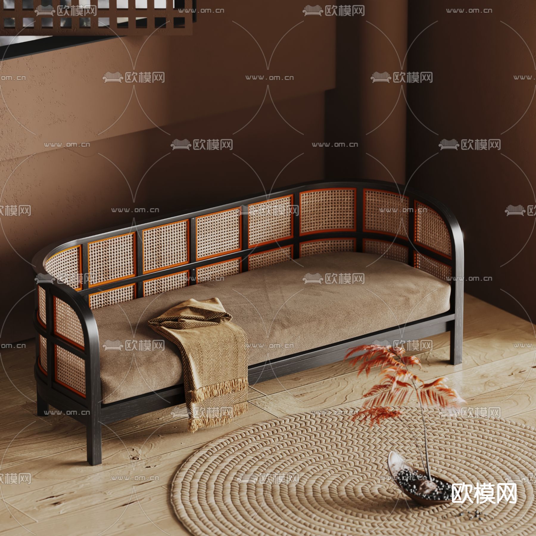 藤编沙发  中古风沙发3d模型下载