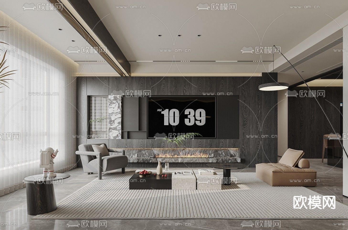 高级灰客餐厅3d模型下载（渲染图3）